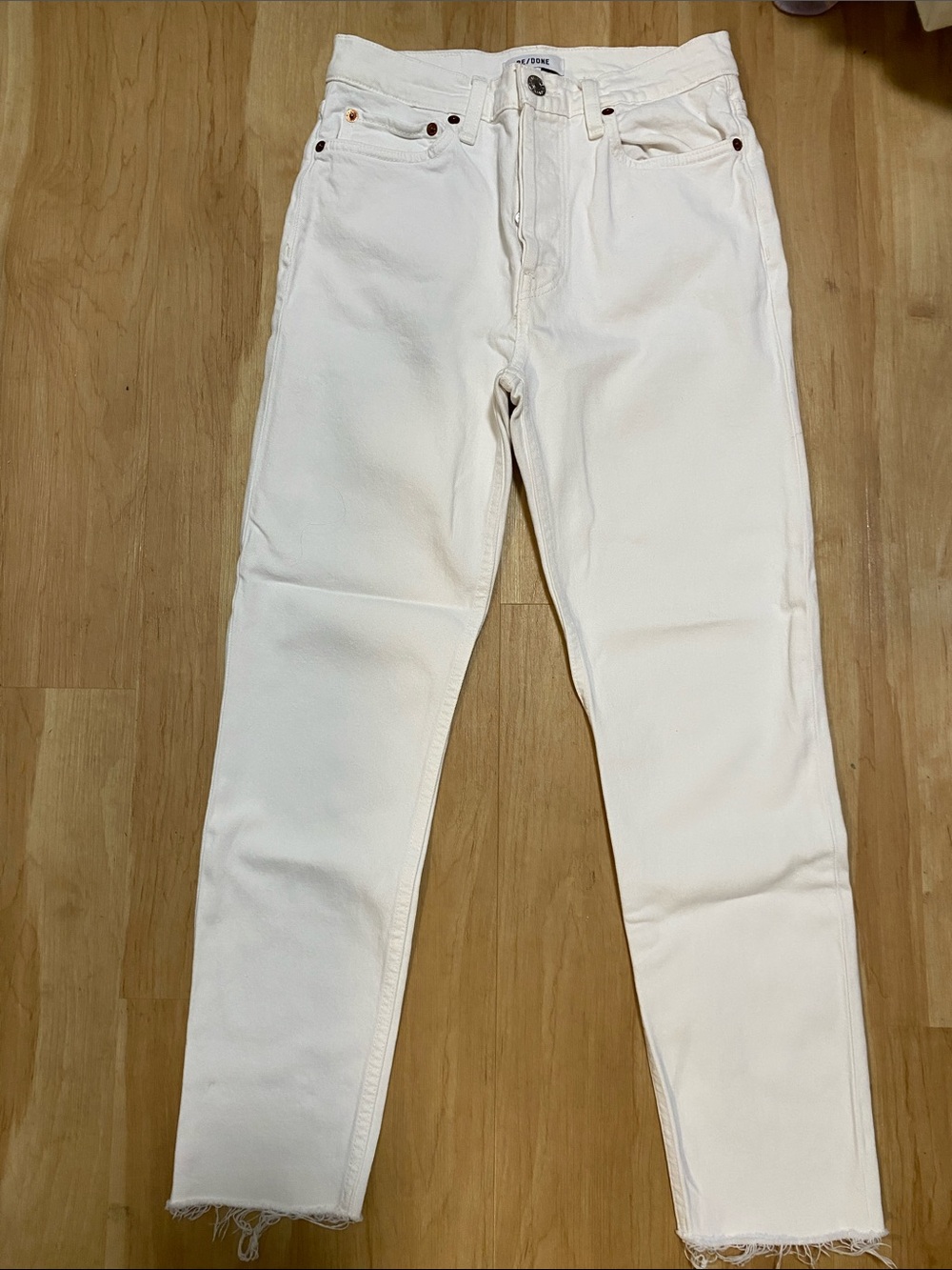 Re/Done white high rise ankle crop jeans 25